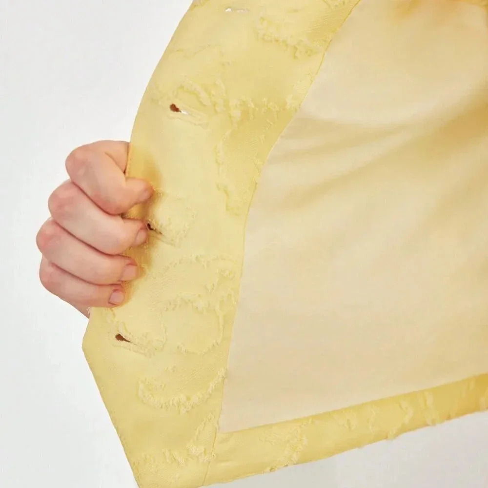 Yellow Elegant Women's Solid Textured Single Breasted Placket Waistcoat - Picture 6 of 7